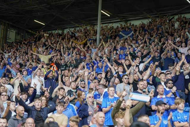 Portsmouth fans during the EFL Sky Bet Championship match between Leeds United and Portsmouth at Elland Road, Leeds, England on 10 August 2024.