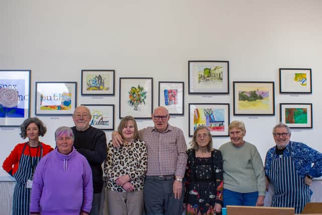 Left to right: Generate workshop facilitator Abi Wheeler, Generate artists Frances Reed , Bob McQuillan, June Willis, Barry Rogers, Patricia Blackman, Jean Samji, and workshop facilitator Roy Eneas.