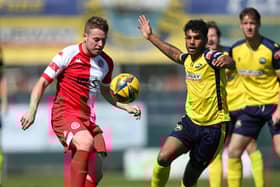 Theo Lewis, right, has returned to Gosport Borough and netted in the opening-day win over Poole. Picture: Chris Moorhouse (jpns 120821-19)