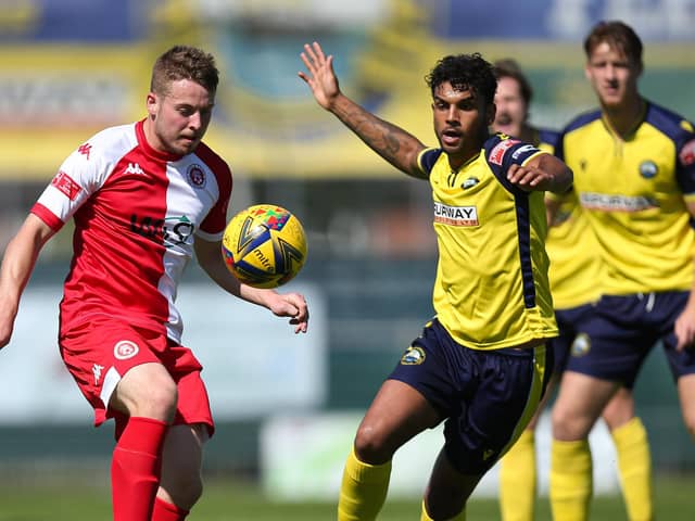 Theo Lewis, right, has returned to Gosport Borough and netted in the opening-day win over Poole. Picture: Chris Moorhouse (jpns 120821-19)