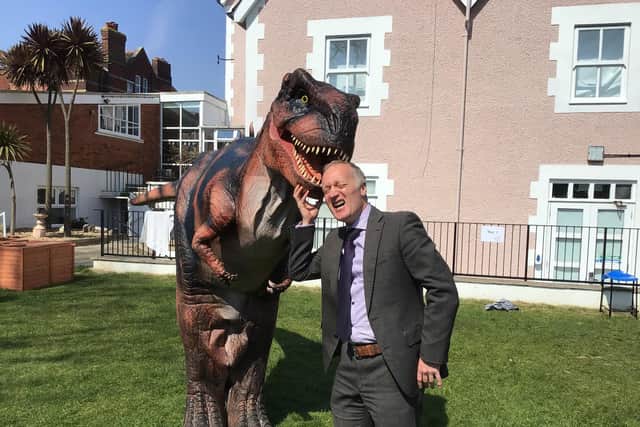 Headteacher Paul Marshallsay meets Sophie the Tyrannosaurus Rex.