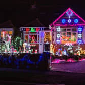 Barbara and Bill Wright have decorated their home with Christmas lights once again despite the cost of living crises to raise money for charity 

Pictured: GV of the Christmas lights at their home in Portchester, Portsmouth on Monday 12th December 2022

Picture: Habibur Rahman