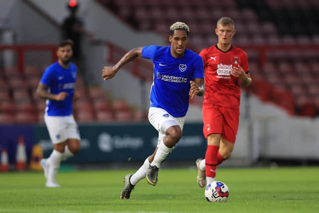 The 20-year-old, seen here against Leyton Orient in pre-season, has been praised for his ongoing development by Danny Cowley. Picture: Simon Roe/ProSportsImages