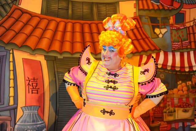 Jack Edwards as Widow Twankey in last year's panto Aladdin
Picture: Sarah Standing (120819-2943)