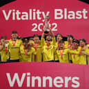 Hampshire captain James Vince lifts the Vitality Blast trophy after the county's 2022 victory over Lancashire at Edgbaston