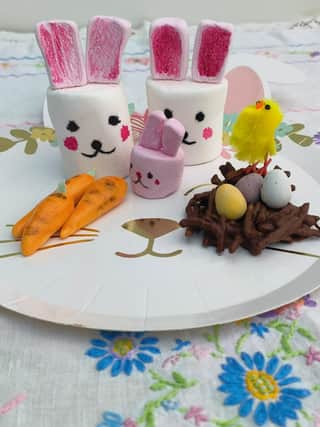 To make the bunnies you will need to buy a bag of jumbo-sized mallows and a bag of regular mallows