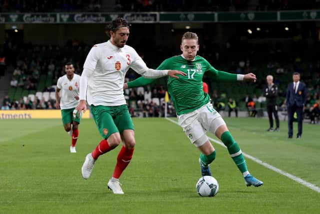 Ronan Curtis in action against Bulgaria for Ireland. Photo by PAUL FAITH / AFP