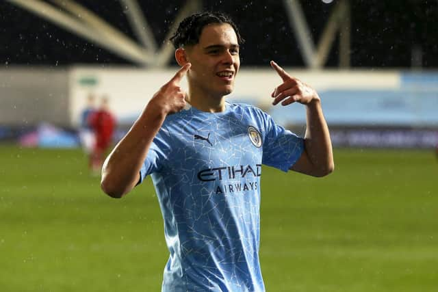 Alex Robertson celebrates scoring against Birmingham City in an FA Youth Cup match in March 2021. Picture: Charlotte Tattersall/Getty Images