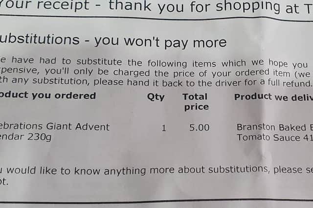 Portsmouth woman Trudy Burton said it was 'ludicrous' that Tesco delivered two tins of Branston beans in her online shop instead of a chocolate advent calendar. Picture: Trudy Burton