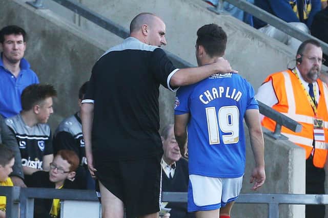 Paul Cook with Conor Chaplin during their Pompey days together in 2015
