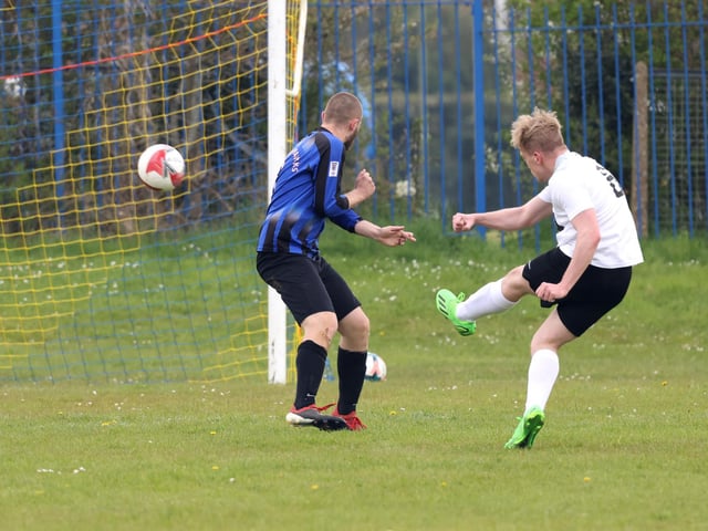 Pompey Chimes find the back of the net during their 6-1 victory over Horndean Hawks. Picture: Kevin Shipp