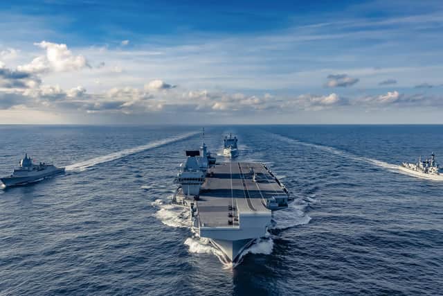 Norwegian anti-submarine frigate HNoMS Thor Heyerdahl joined the UK's Carrier Strike Group as it transits east across the Atlantic following deployment to the USA. The frigate joined HMS Queen Elizabeth, fellow submarine hunter HMS Northumberland and tanker RFA Tideforce. This image was part of the winning selection by Photographer of the Year Leading Photographer Kyle Heller.