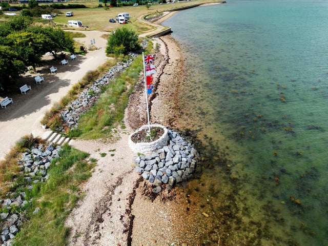 Drone photograph over Langstone, by the war memorial near Eastern Road. Taken on July 1.