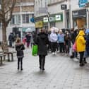 Pictured: Shoppers queue in Commercial Road during Covid-19 pandemic restrictions.

Picture: Habibur Rahman