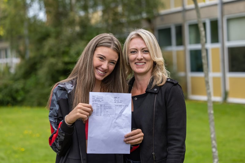 Harmony Bryan (16)  - who gained passes in English, maths and science - with proud mum Ella Bryan (39). Picture: Mike Cooter (240823)