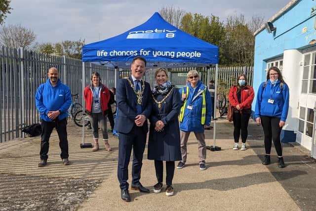 Lord Mayor of Portsmouth Rob Wood and Lady Mayoress Debbie Wood visited one of Motiv8's regular hubs at the Blue Lagoon in Hilsea