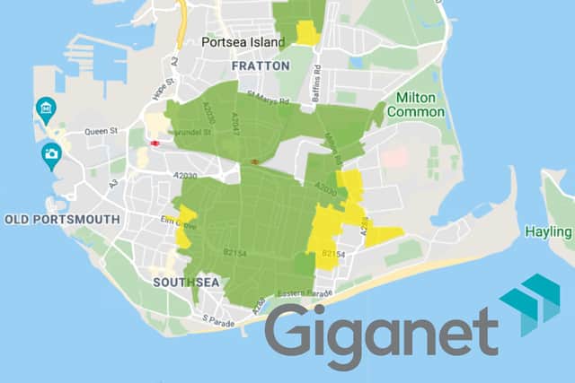 A map showing high speed broadband installation - areas shown in green can benefit from full fibre now and areas in yellow will be added to the network very soon.