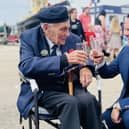 Stephen Morgan, MP for Portsmouth South, with a veteran during the D-Day 80 commemorations organised by the Portsmouth Historic Quarter