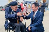 Stephen Morgan, MP for Portsmouth South, with a veteran during the D-Day 80 commemorations organised by the Portsmouth Historic Quarter