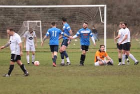 Bransbury Wanderers have just scored one of their five goals against Pompey Chimes. Picture by Kevin Shipp