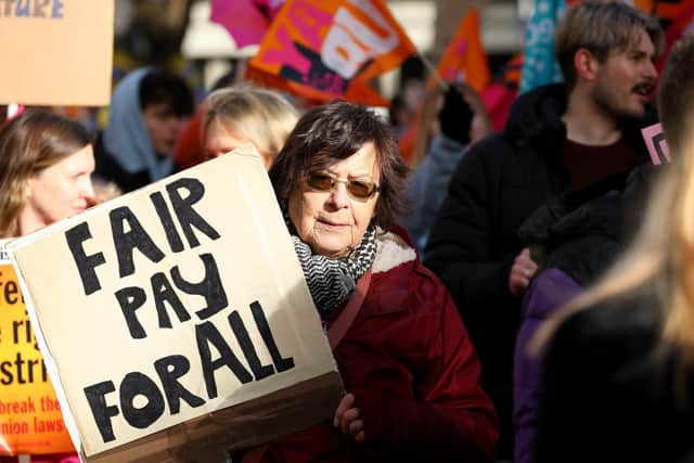 Striking teachers at the National Education Union rally in Guildhall Square, Portsmouth, in January. Picture: Chris Moorhouse (jpns 010223-33)