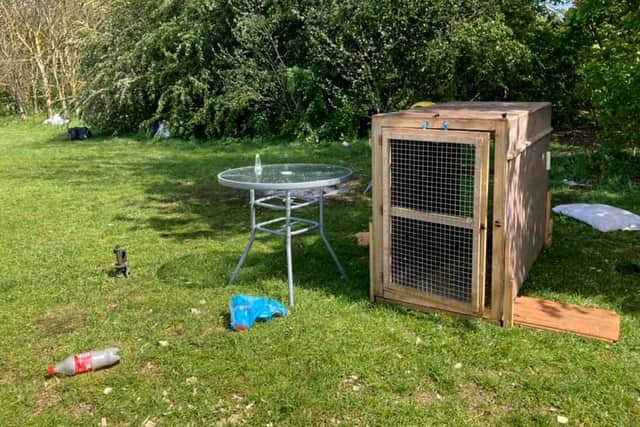A large dog cage was part of the mess left behind at the Port Solent site. Picture: Tony Hewitt