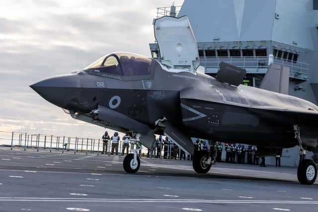 The final four F-35B Lightning Jets from 617 Squadron departed HMS Queen Elizabeth to return back home to RAF Marham after completing their Autumn deployment on Operation Achillean.

Photographer: AS1 Natalie Adams