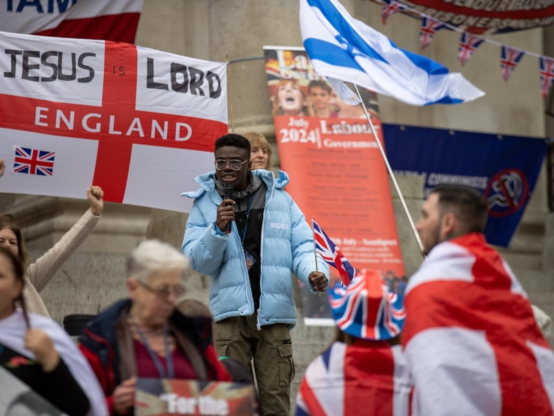 Patriots in Portsmouth and Stand Up To Racism Portsmouth campaigners held opposing rallies in Guildhall Square on Saturday morning.  Pictured - Pro and anti immigration protesters gathered in Guildhall Square on Saturday, November 2 Photos by Alex Shute