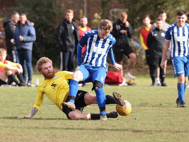 Wickham (blue/white) v Burrfields. Picture by Kevin Shipp