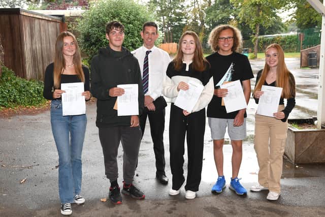 Bay House School & Sixth Form in Gosport GCSE
Pictured L-R Anya Middleton 16, Philip Ockendon 16, Luke Adderley - Associate head teacher, Matilda Sullivan 16, Oliver Payne 16 , Isobel Turner 16.
Photo: Paul Jacobs/pictureexclusive.com