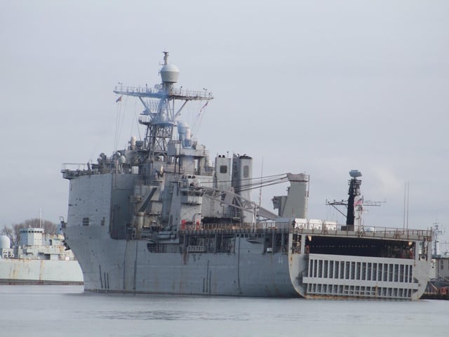 USS Gunston Hall arriving into Portsmouth on February 10. Picture: Jake Corben - JC Maritime Photos.