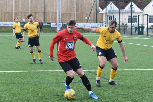 Fareham's Josh Benfield on the ball against Parkway. Picture: Paul Proctor.
