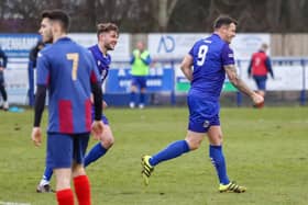 Craig McAllister, right, grabbed Baffins Milton Rovers' early leveller against AFC Stoneham tonight - but his side lost 3-2.