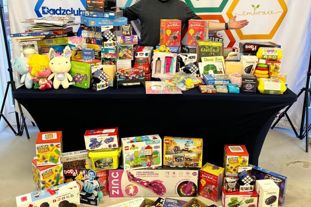 Founder Matt Foster with some of the donations TPN has received so far.