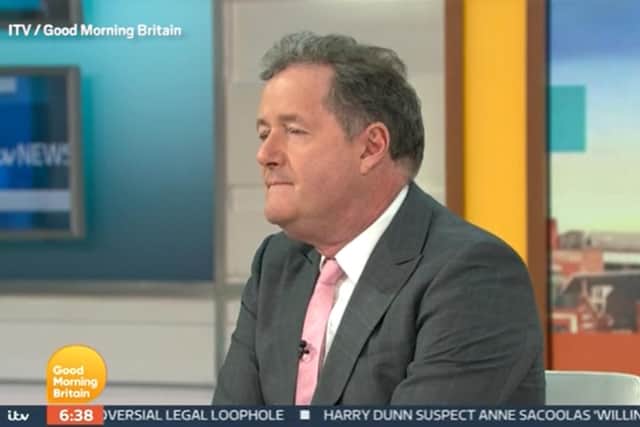 Video grab taken from ITV of presenter Piers Morgan walking off set during a Good Morning Britain discussion about the Duchess of Sussex with his colleague, Alex Beresford, the morning after the UK broadcast of the Duke and Duchess of Sussex interview with Oprah Winfrey. Photo: ITV/PA