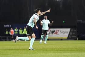 Marlon Pack celebrates giving Pompey the lead in the first half against Oxford United. Picture: Jason Brown/ProSportsImages