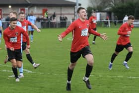 Archie Willcox celebrates after netting in Fareham's 'El Creekio' derby defeat to AFC Portchester. Picture: Martin Denyer