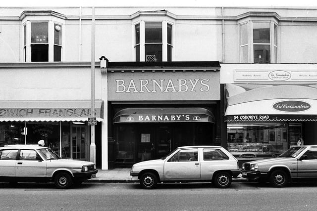 Osbourne Road, Southsea, January 1991 shows three now lost businesses on Osborne Road. The patisserie shop is now Andre's Food Bar, Barnby's long since shut down and was Burgerz N Brewz and the sandwich shop was Steki Taverna.