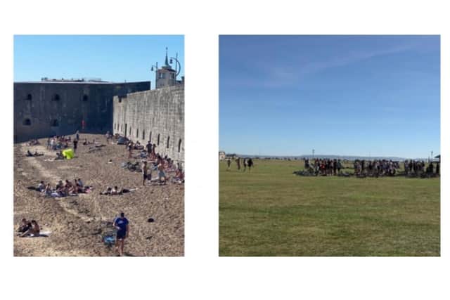 People pictured breaking social distancing rules at the Hotwalls, Old Portsmouth, and on Southsea Common.
