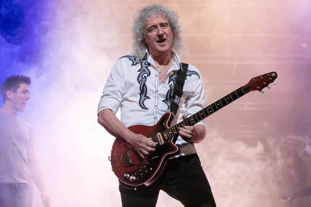 Brian May makes an appearance at the performance of We Will Rock You at the Kings Theatre, Southsea on Tuesday 8th February 2022
Pictured: Brian May on the stage with the rest of the We Will Rock You cast
Picture: Habibur Rahman