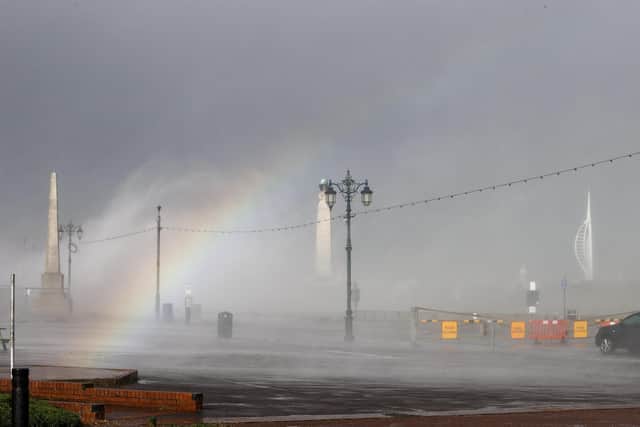 Storm Eunice sweeping across Portsmouth on February 18. Southsea Seafront saw large waves crashing against the sea walls. Photos by Alex Shute