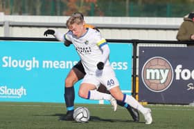 Sam Smart in action while on loan for Hawks last season. Picture by Dave Haines