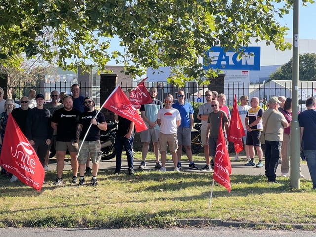 Members of the Unite union at Eaton Ltd - an aerospace firm in Segensworth - have gone on strike today amid an ongoing row over pay.