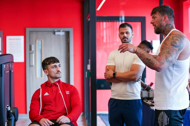 From let: Assistant manager Reece Lambourne, Christian Moineagu and Jamie Christian at Snap Fitness Fareham Picture: Chris Moorhouse (220624-37)