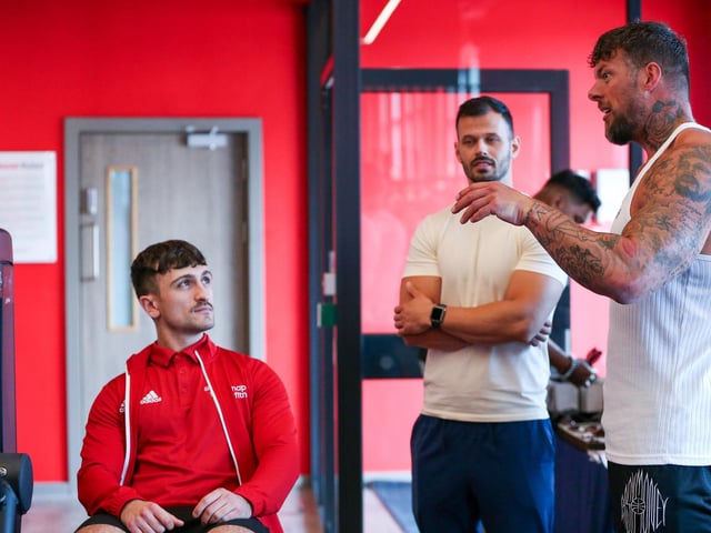 From let: Assistant manager Reece Lambourne, Christian Moineagu and Jamie Christian at Snap Fitness Fareham Picture: Chris  Moorhouse (220624-37)