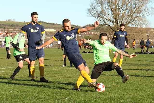 Purbrook (dark blue) v Freehouse. Picture: Kevin Shipp