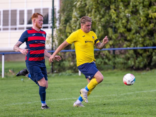 Paulsgrove (red/blue) v Baffins Milton Rovers Reserves. Picture: Mike Cooter