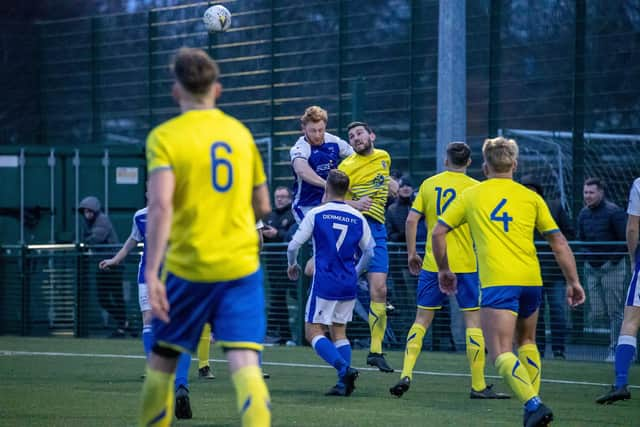 Denmead (blue) v Locks Heath. Picture by Alex Shute