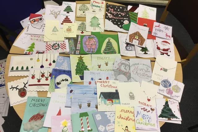 Christmas cards written by Purbrook Park School pupils for residents of Shilling Place