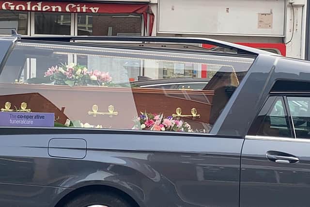 Doreen Colwell's casket as it passed through Cosham